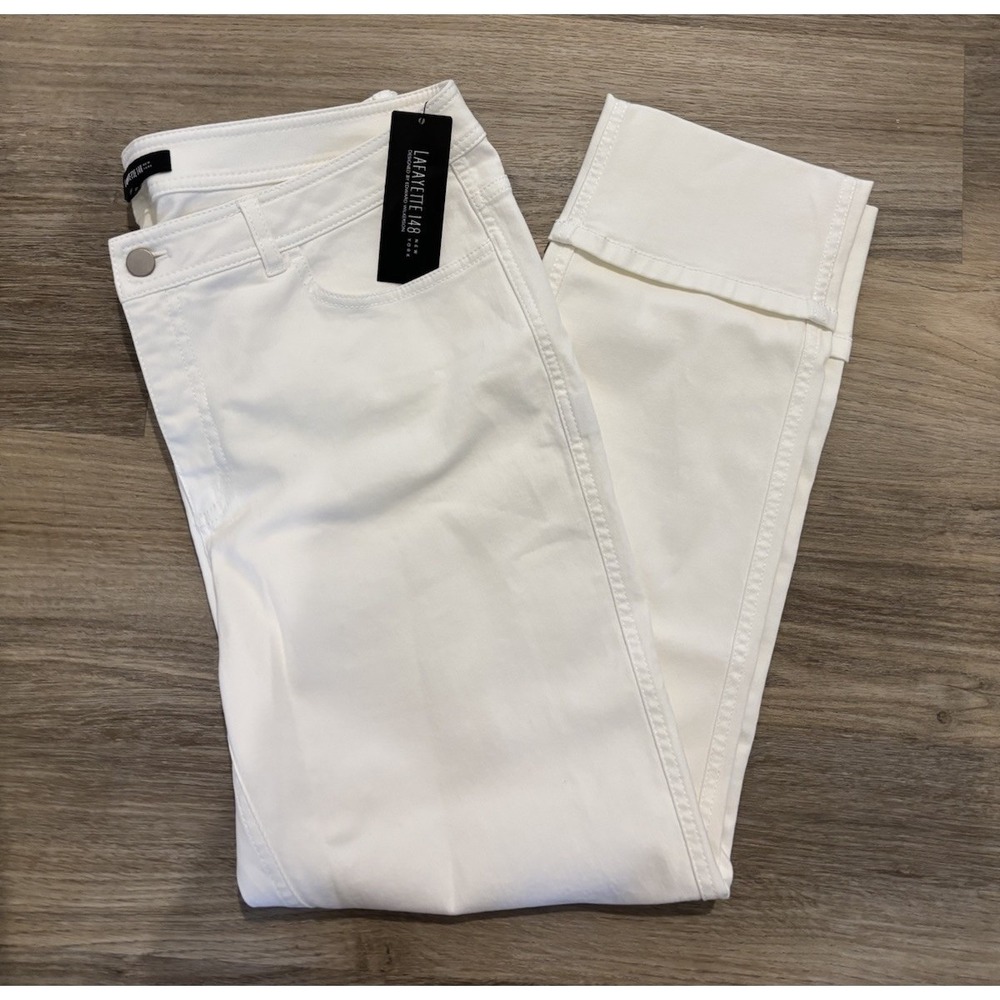 NWT Lafayette 148 Jeans Womens Sz 12 White Cuffed Ankle Denim Pants New